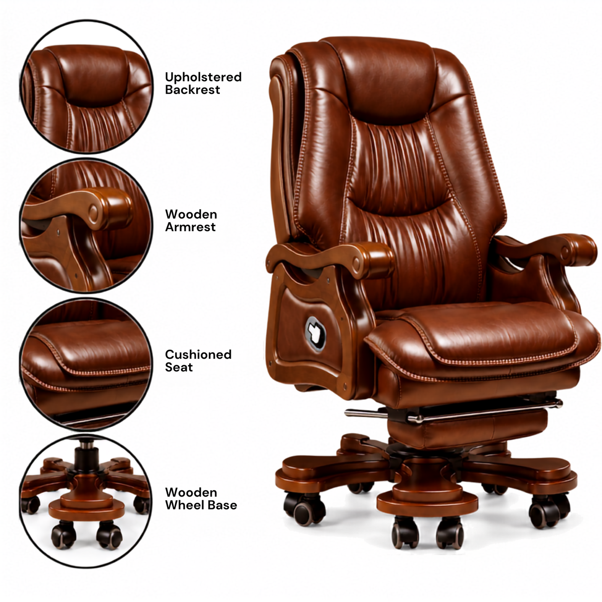 High Back Director Chair for office Luxury Design Made in Plyboard with Leatherette & Recliner & Footrest  Best Ergonomic Office Chair