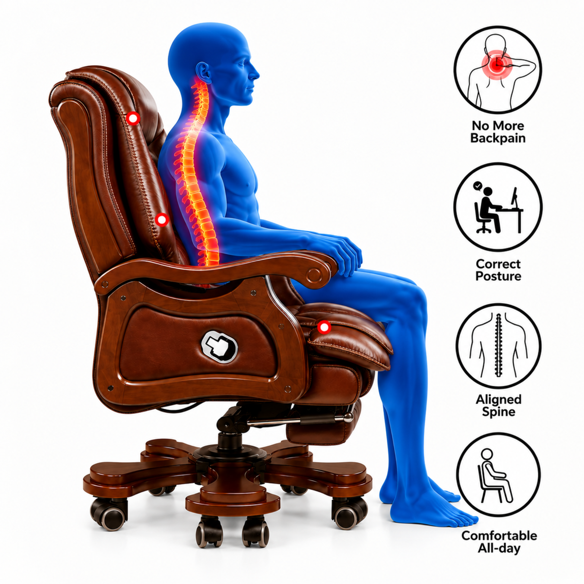 High Back Director Chair for office Luxury Design Made in Plyboard with Leatherette & Recliner & Footrest  Best Ergonomic Office Chair