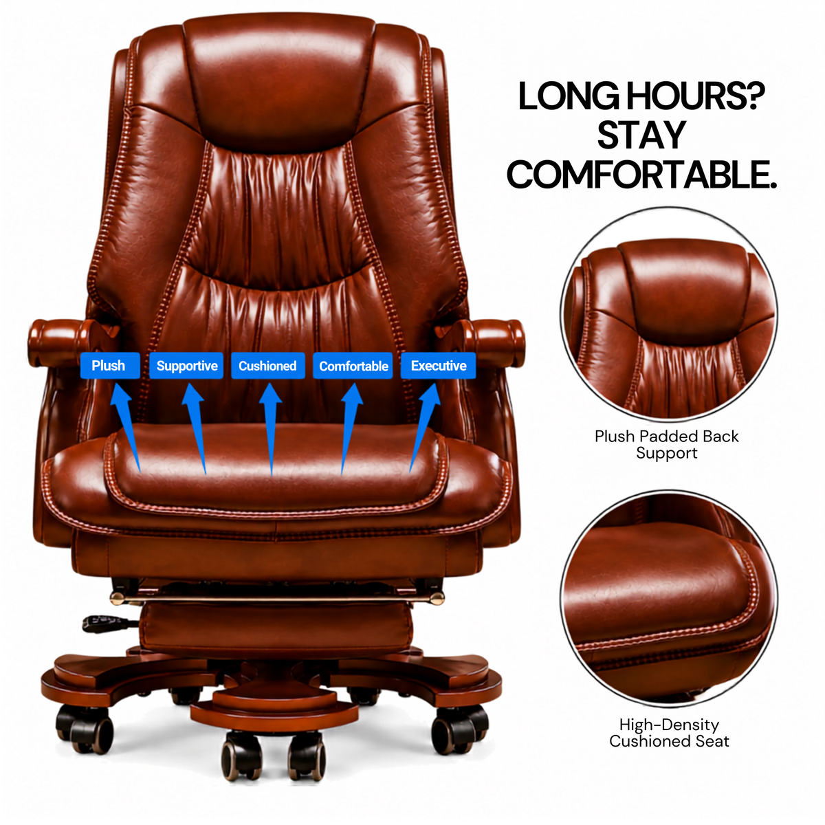 High Back Director Chair for office Luxury Design Made in Plyboard with Leatherette & Recliner & Footrest  Best Ergonomic Office Chair