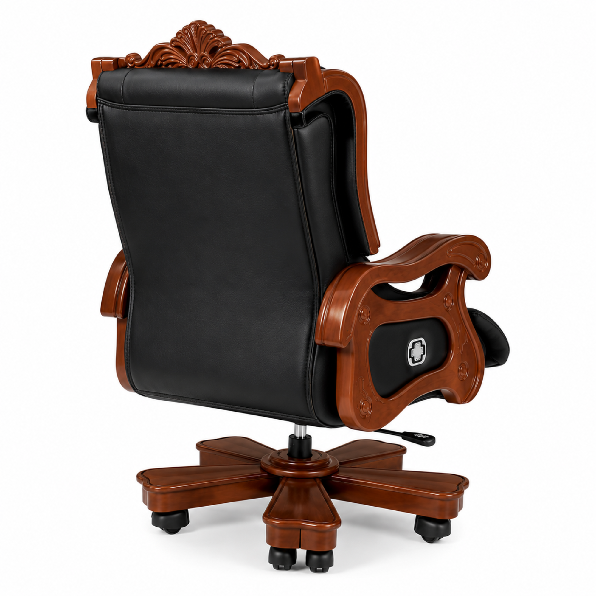 Director Chair for office Royal Design Made in Solid wood with Handcrafted & Leatherette & Recliner & Height Adjustable and Revolving Chair