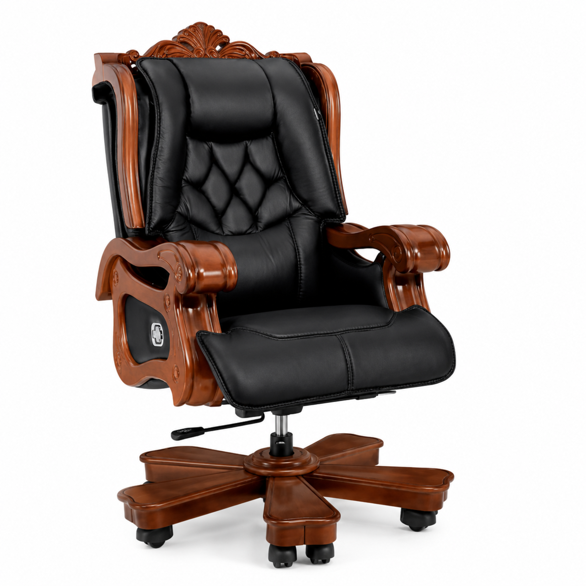 Director Chair for office Royal Design Made in Solid wood with Handcrafted & Leatherette & Recliner & Height Adjustable and Revolving Chair