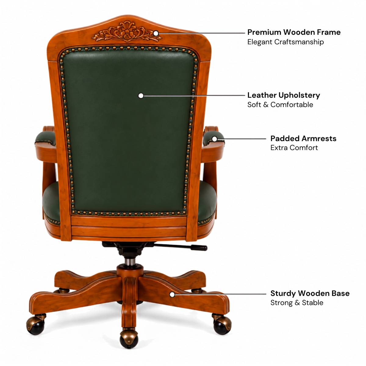 Luxury Office Director Chair Tufted Design Made in Solid wood with Leatherette and Soft Padded - Armrest and Swivel Base and Polish
