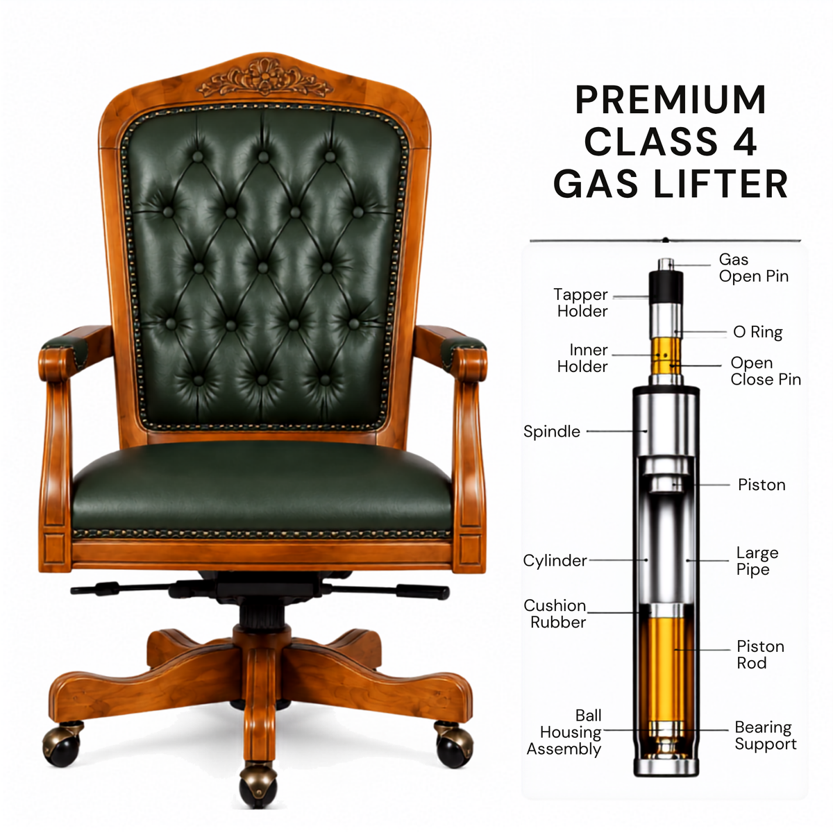 Luxury Office Director Chair Tufted Design Made in Solid wood with Leatherette and Soft Padded - Armrest and Swivel Base and Polish