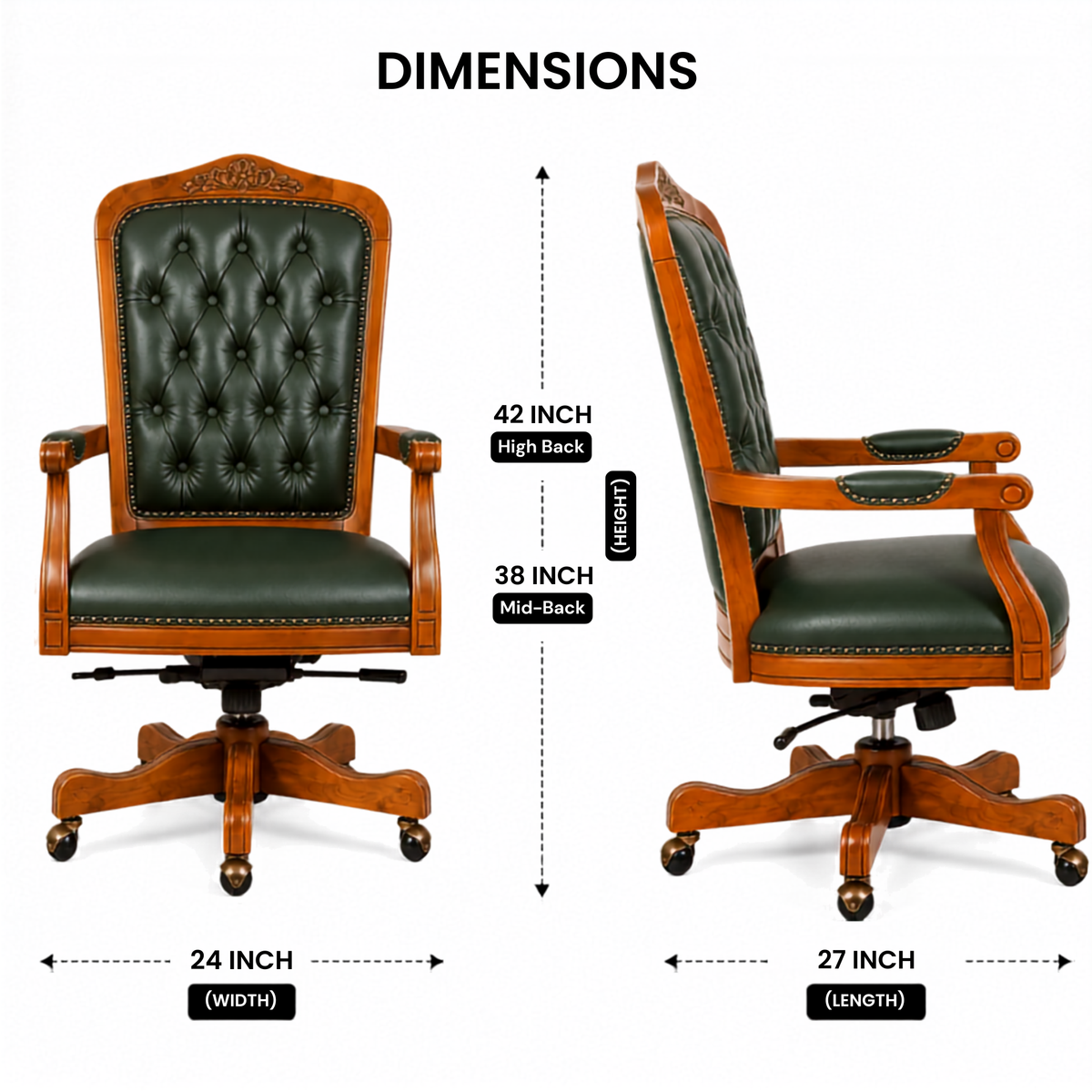 Luxury Office Director Chair Tufted Design Made in Solid wood with Leatherette and Soft Padded - Armrest and Swivel Base and Polish