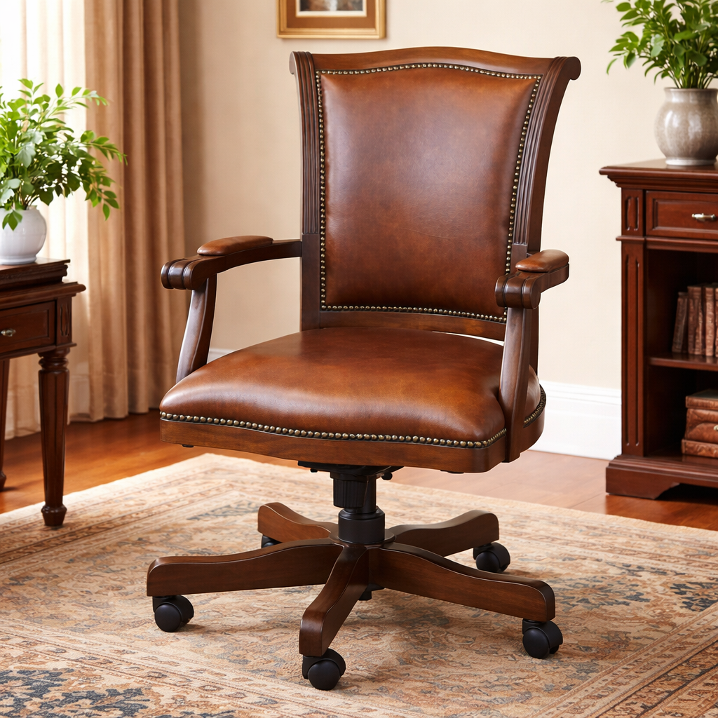বস এবং ডিরেক্টর চেয়ার বিলাসবহুল হাই-ব্যাক লেদারেট অফিস চেয়ার সুইভেল, অ্যাডজাস্টেবল উচ্চতা, ফিক্সড আর্মরেস্ট এবং কাঠের বেস সহ - 111011286