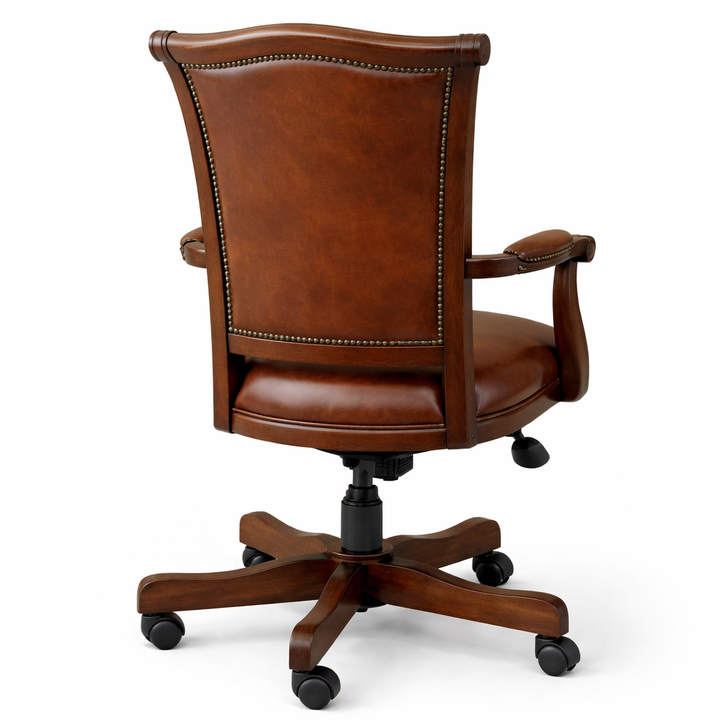 বস এবং ডিরেক্টর চেয়ার বিলাসবহুল হাই-ব্যাক লেদারেট অফিস চেয়ার সুইভেল, অ্যাডজাস্টেবল উচ্চতা, ফিক্সড আর্মরেস্ট এবং কাঠের বেস সহ - 111011286
