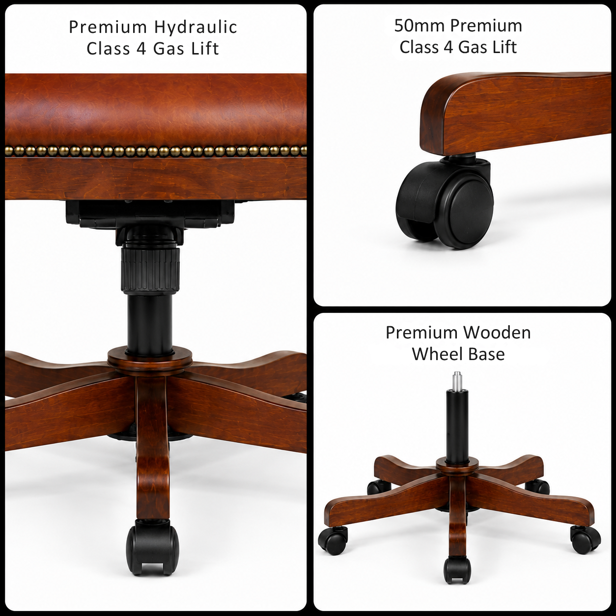 Premium Wooden Director Chair with Leatherette Upholstery, Ergonomic High Back, Handcrafted Solid Wood Frame, with Smooth Castor Wheels