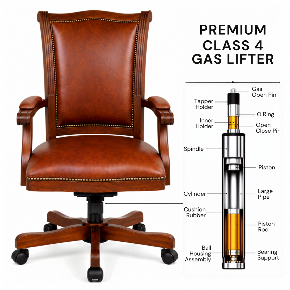 Premium Wooden Director Chair with Leatherette Upholstery, Ergonomic High Back, Handcrafted Solid Wood Frame, with Smooth Castor Wheels