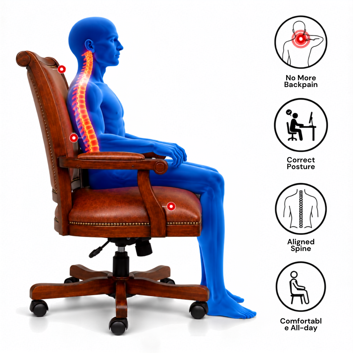 Premium Wooden Director Chair with Leatherette Upholstery, Ergonomic High Back, Handcrafted Solid Wood Frame, with Smooth Castor Wheels