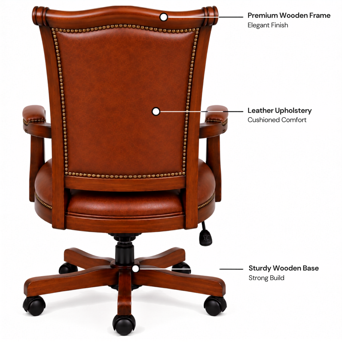 Premium Wooden Director Chair with Leatherette Upholstery, Ergonomic High Back, Handcrafted Solid Wood Frame, with Smooth Castor Wheels