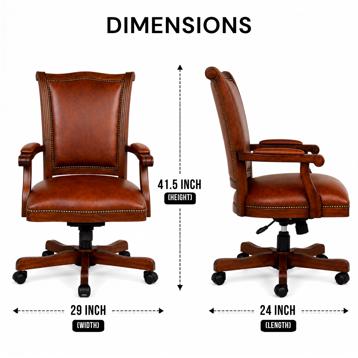 Premium Wooden Director Chair with Leatherette Upholstery, Ergonomic High Back, Handcrafted Solid Wood Frame, with Smooth Castor Wheels