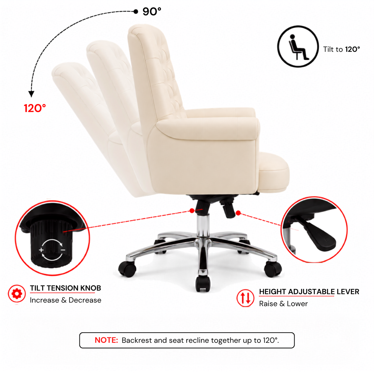 Luxury Director Chair with Button-Tufted Upholstery, Ergonomic, Padded Armrests, and Chrome Base for Modern Office Chair
