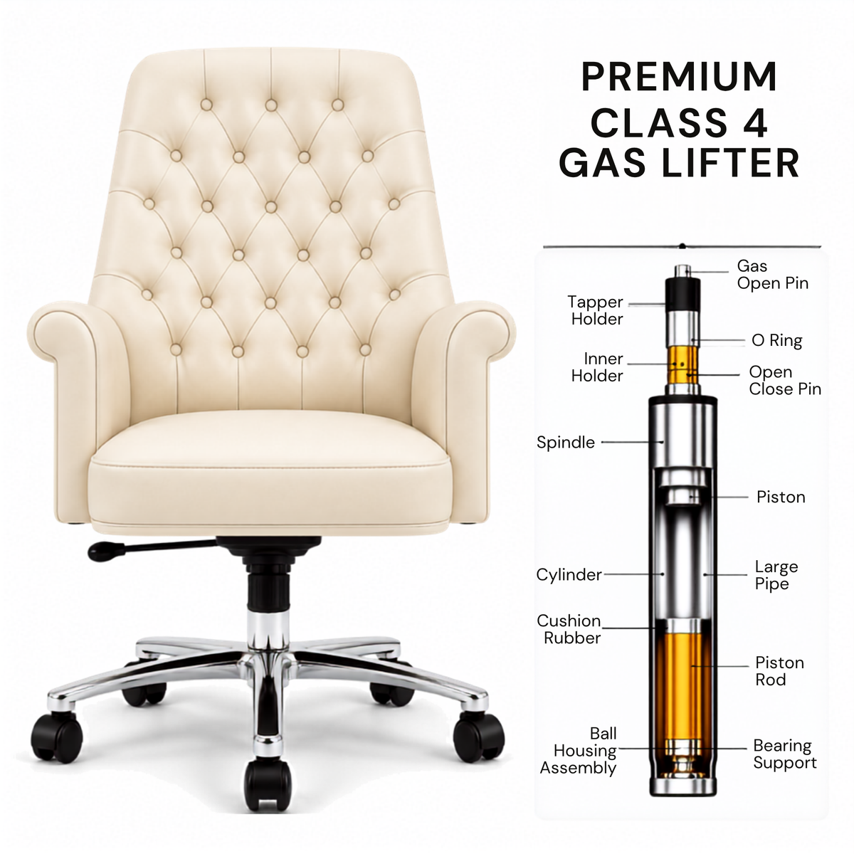 Luxury Director Chair with Button-Tufted Upholstery, Ergonomic, Padded Armrests, and Chrome Base for Modern Office Chair