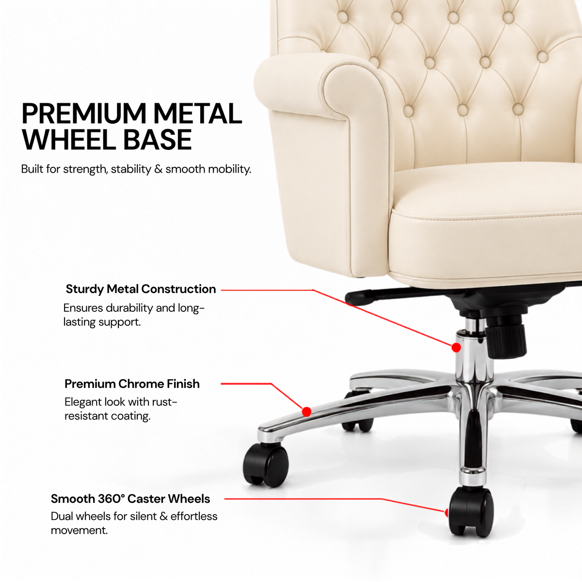 Luxury Director Chair with Button-Tufted Upholstery, Ergonomic, Padded Armrests, and Chrome Base for Modern Office Chair