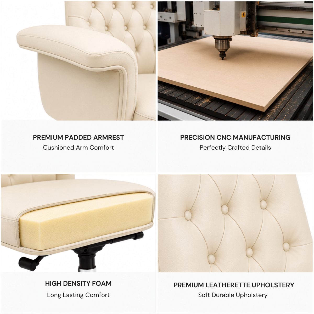 Luxury Director Chair with Button-Tufted Upholstery, Ergonomic, Padded Armrests, and Chrome Base for Modern Office Chair