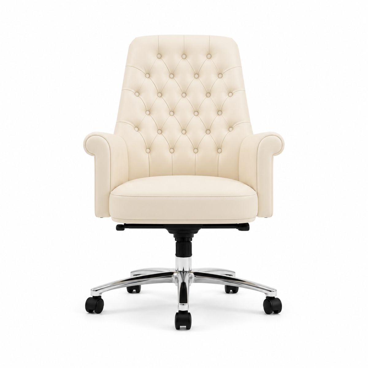 Luxury Director Chair with Button-Tufted Upholstery, Ergonomic, Padded Armrests, and Chrome Base for Modern Office Chair