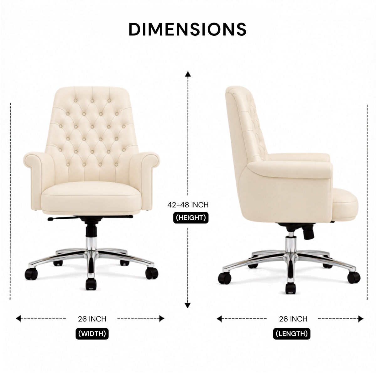 Luxury Director Chair with Button-Tufted Upholstery, Ergonomic, Padded Armrests, and Chrome Base for Modern Office Chair