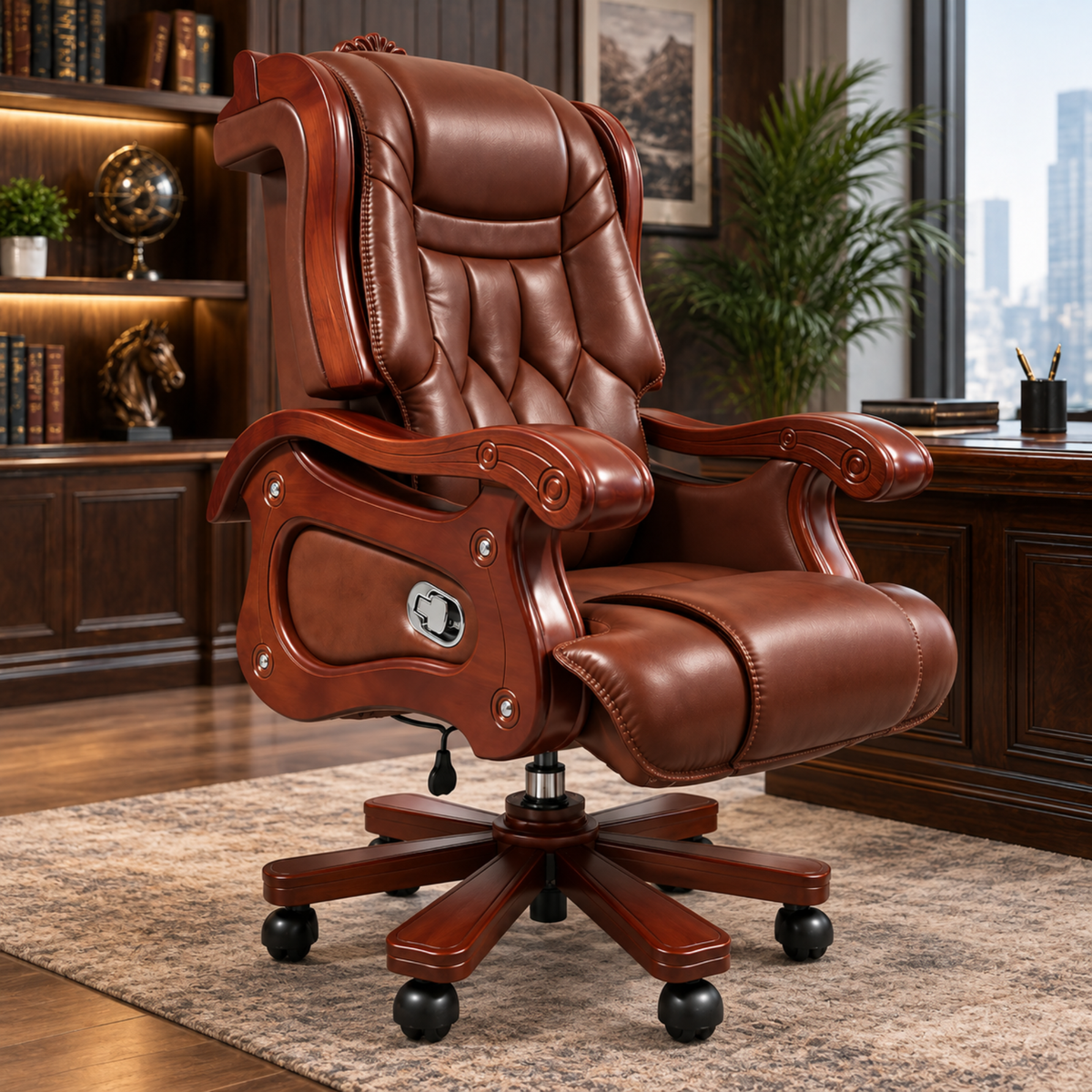 Luxury Director Chair for office Royal Design with Handcrafted & Leatherette & Recliner & Height Adjustable and Revolving Chair