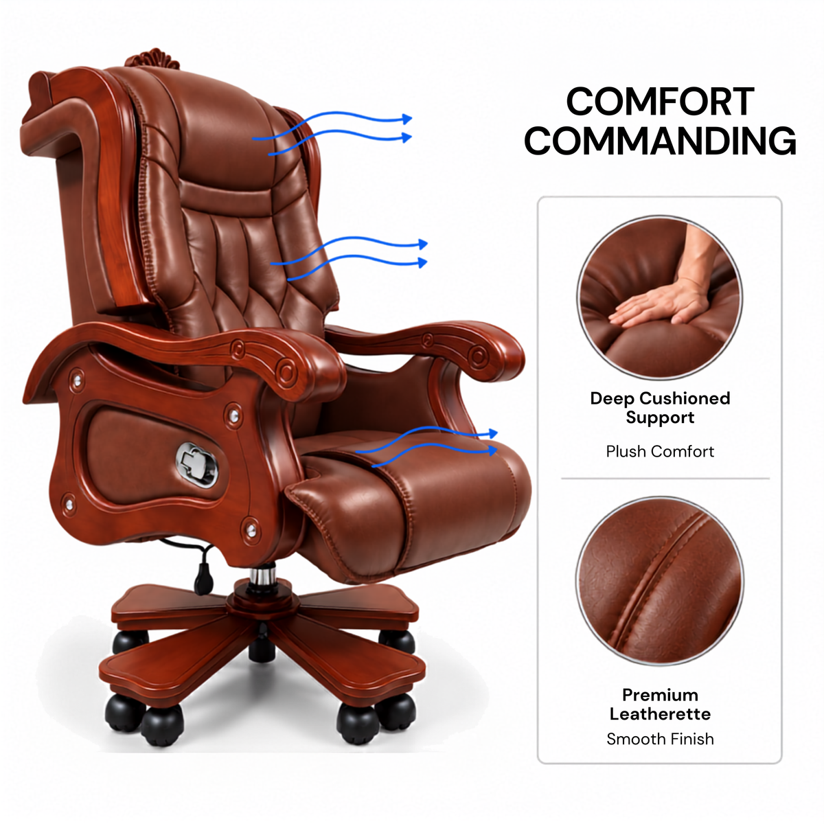 Luxury Director Chair for office Royal Design with Handcrafted & Leatherette & Recliner & Height Adjustable and Revolving Chair