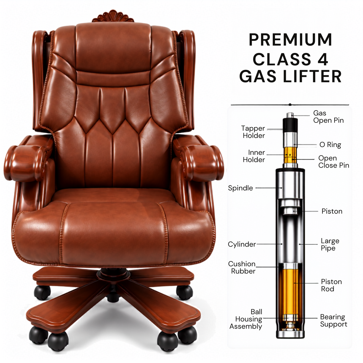Luxury Director Chair for office Royal Design with Handcrafted & Leatherette & Recliner & Height Adjustable and Revolving Chair