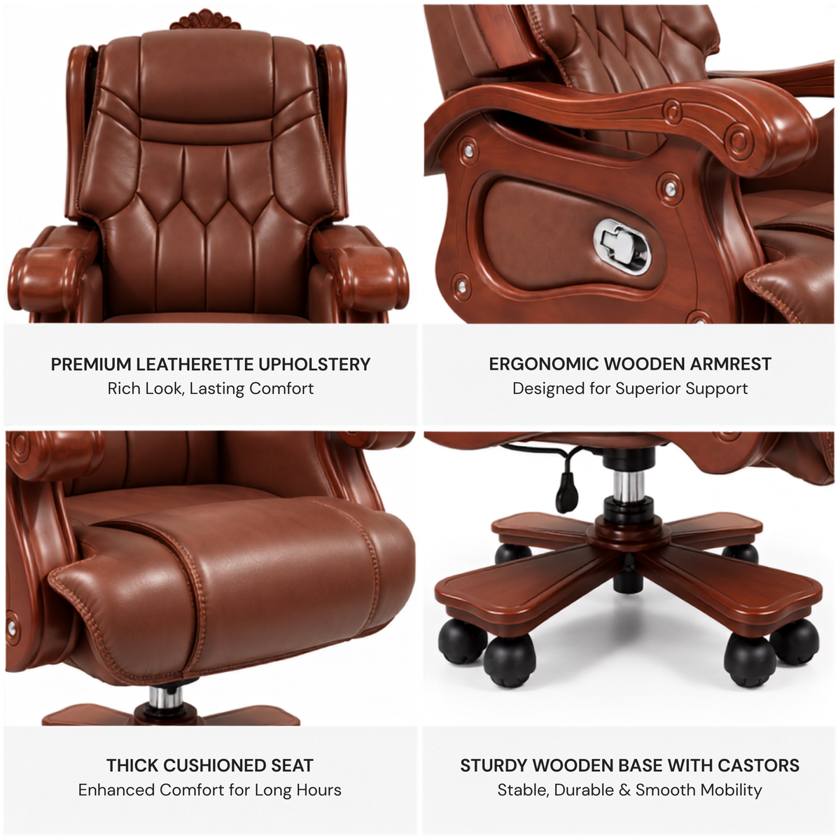Luxury Director Chair for office Royal Design with Handcrafted & Leatherette & Recliner & Height Adjustable and Revolving Chair