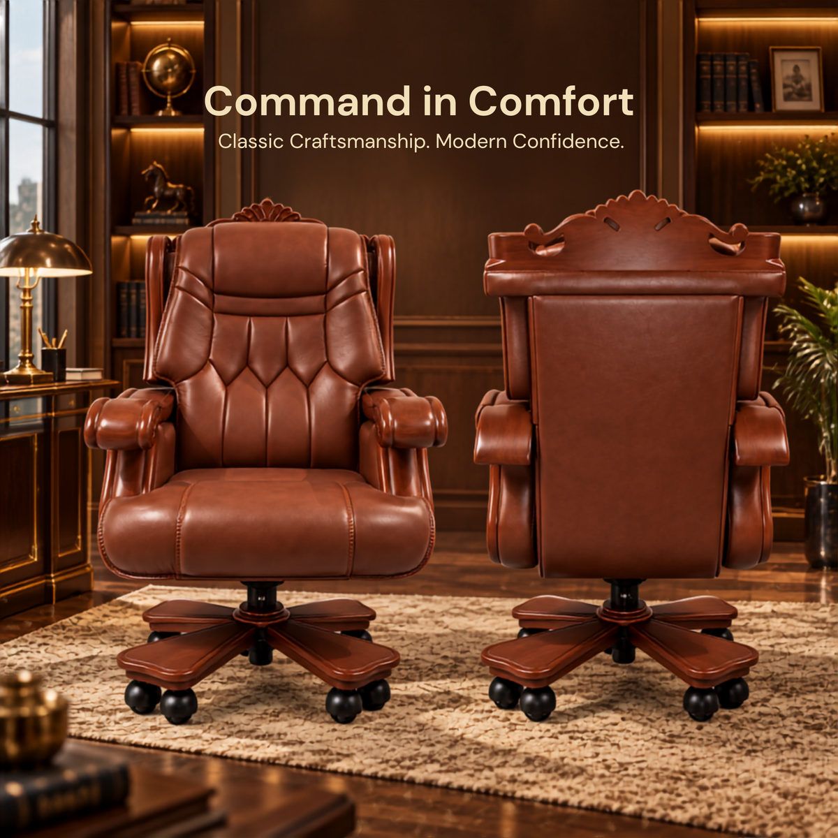 Luxury Director Chair for office Royal Design with Handcrafted & Leatherette & Recliner & Height Adjustable and Revolving Chair
