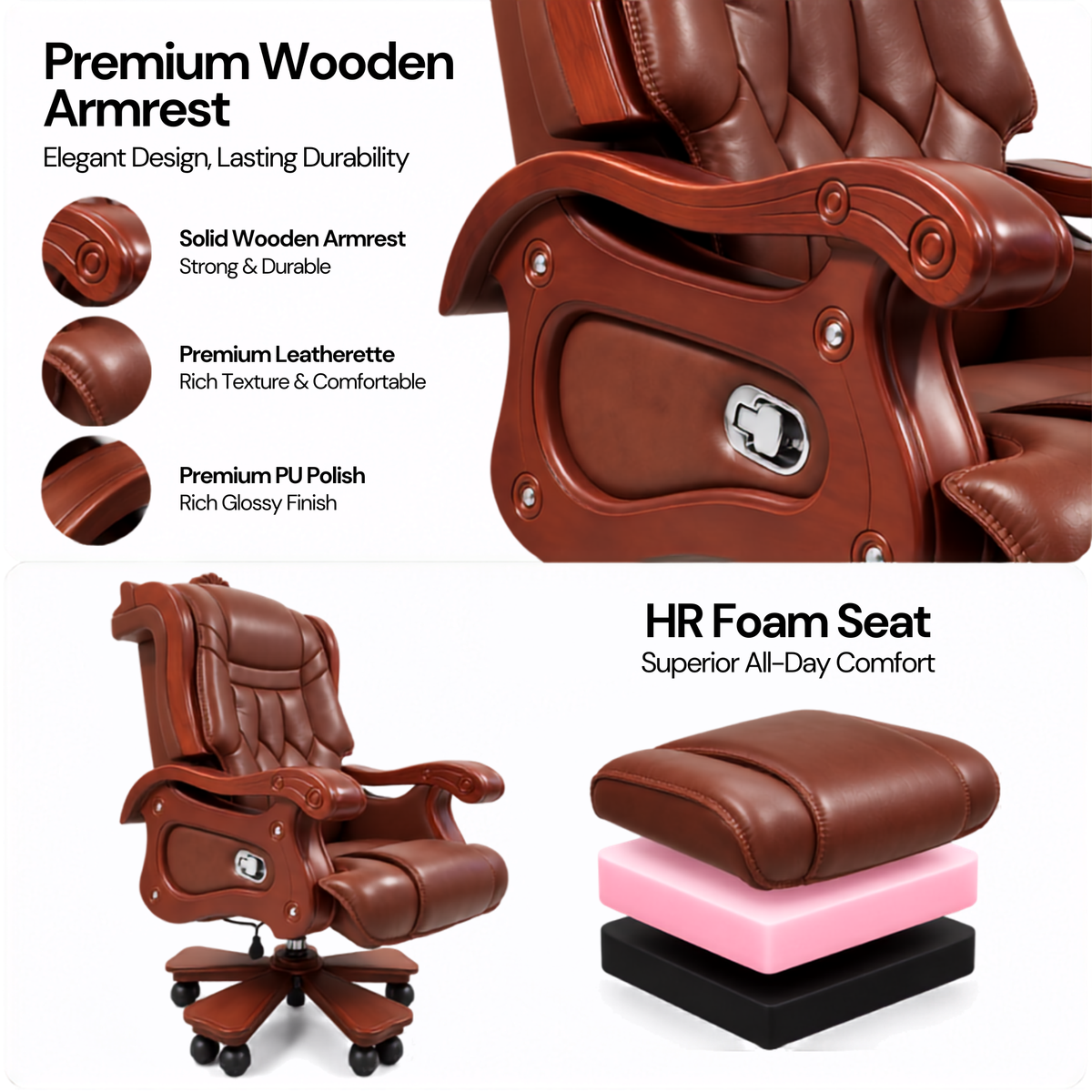 Luxury Director Chair for office Royal Design with Handcrafted & Leatherette & Recliner & Height Adjustable and Revolving Chair
