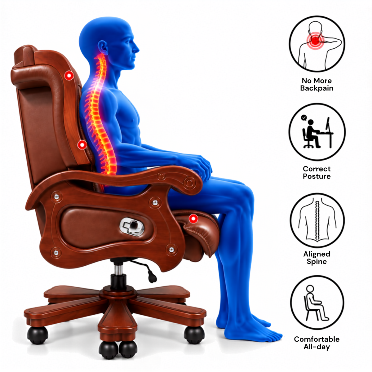 Luxury Director Chair for office Royal Design with Handcrafted & Leatherette & Recliner & Height Adjustable and Revolving Chair