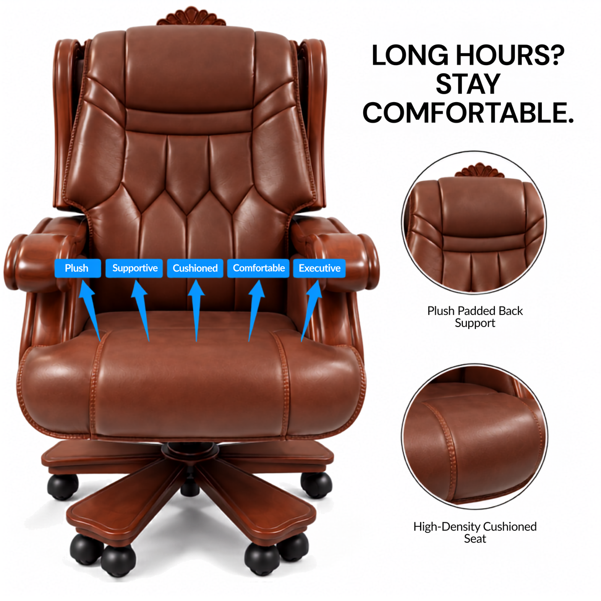 Luxury Director Chair for office Royal Design with Handcrafted & Leatherette & Recliner & Height Adjustable and Revolving Chair