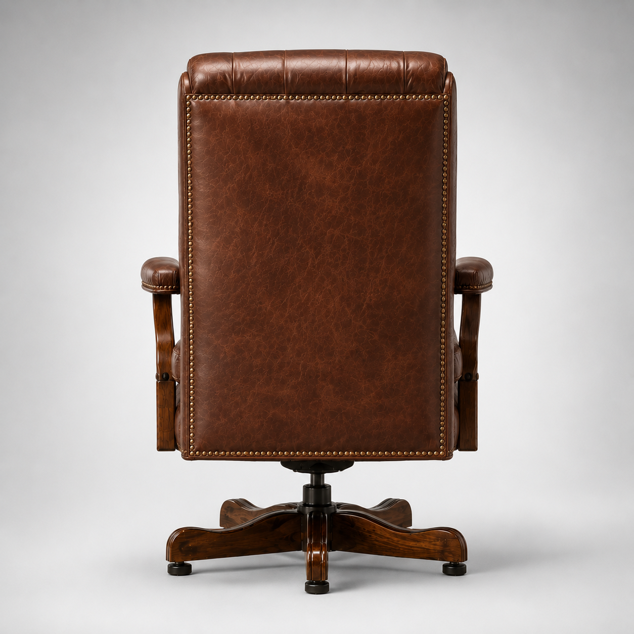 Luxury Vintage Executive Office Chair with Tufted Leather Upholstery & Solid Wood Base for CEO Cabin and Premium Workspaces