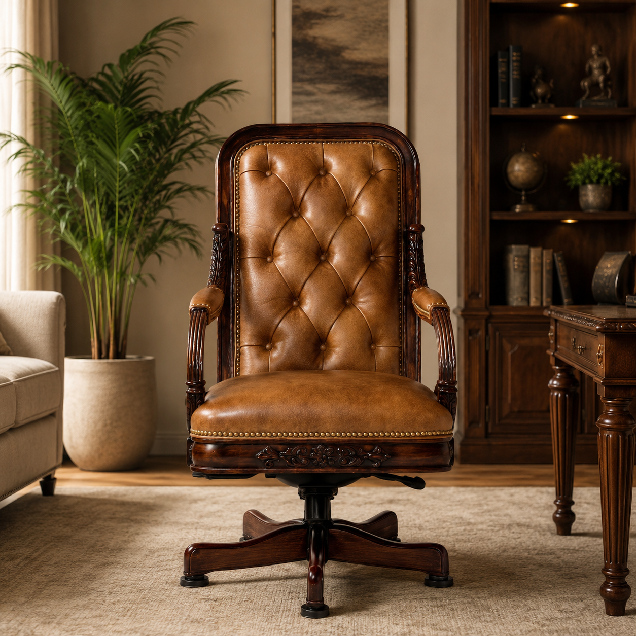 Luxury Tufted Leather Executive Chair with Solid Wood Frame Premium Royal Office Chair Design