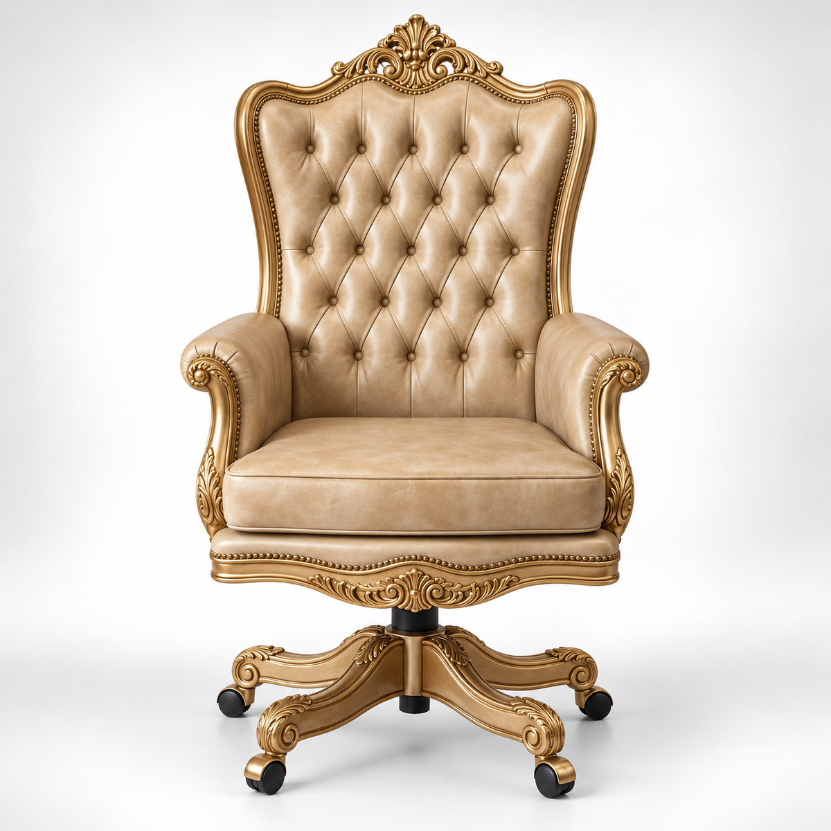 Luxury Royal Director Office Chair with Diamond Tufted High Back, Hand-Carved Wooden Frame, PU Paint Finish and Swivel Base