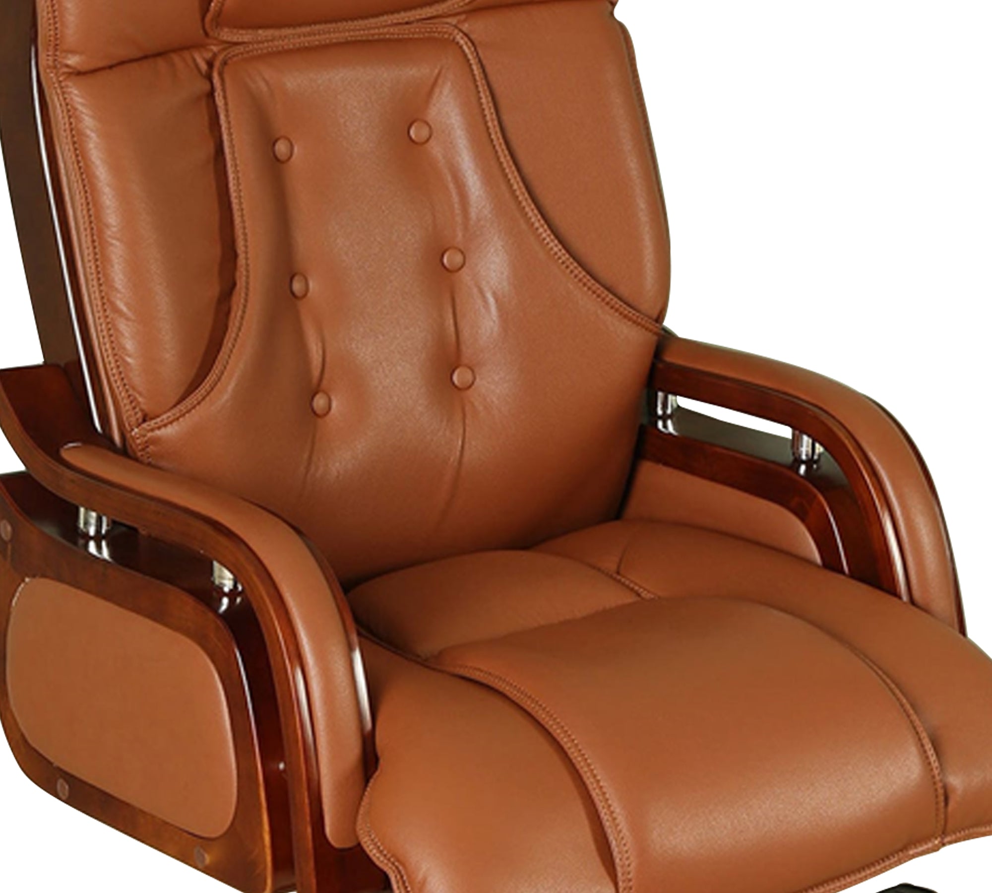High Back Executive Chair for Office | Leatherette Upholstery with Wooden Base & Handle | Revolving Director Chair with Cushioned Seat & Headrest | Boss Chair Brown