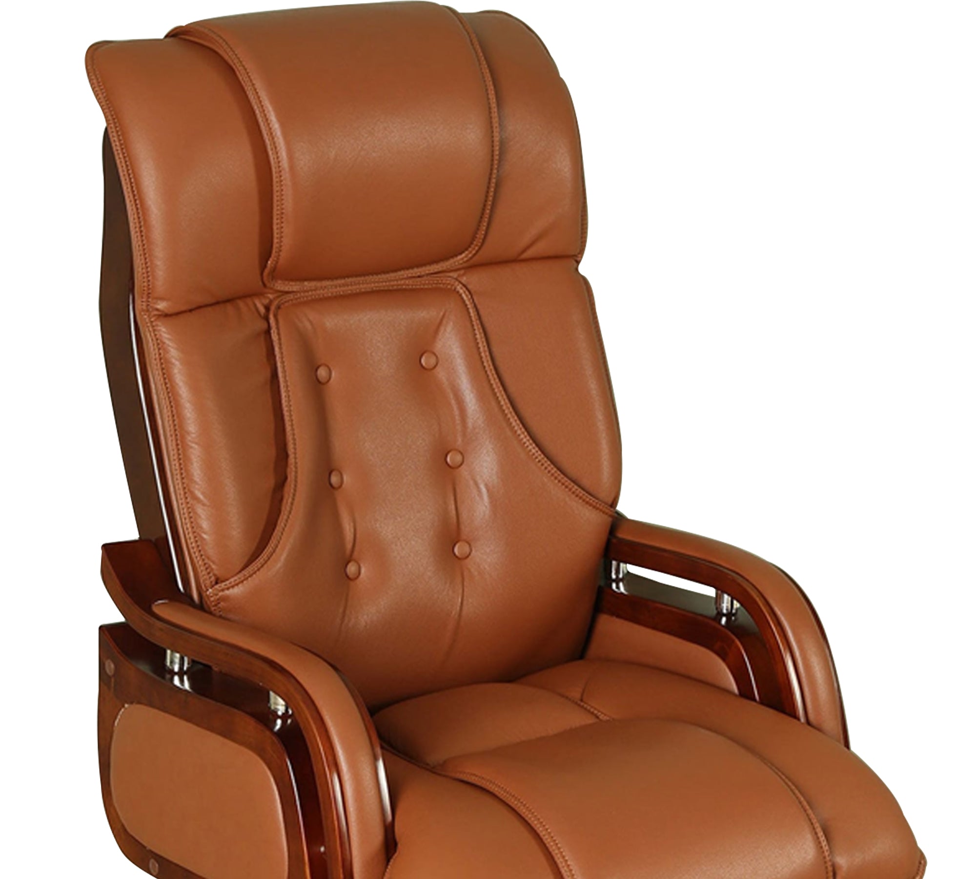 High Back Executive Chair for Office | Leatherette Upholstery with Wooden Base & Handle | Revolving Director Chair with Cushioned Seat & Headrest | Boss Chair Brown