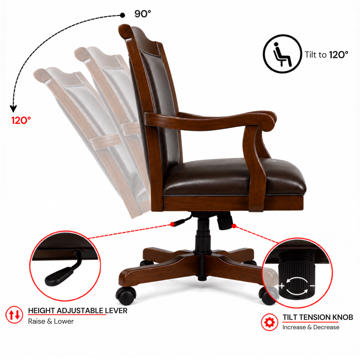 Director Chair for Royal office Furniture Luxury Premium Leatherette with Hand-carving Wooden