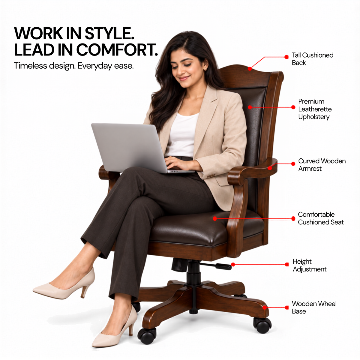 Director Chair for Royal office Furniture Luxury Premium Leatherette with Hand-carving Wooden