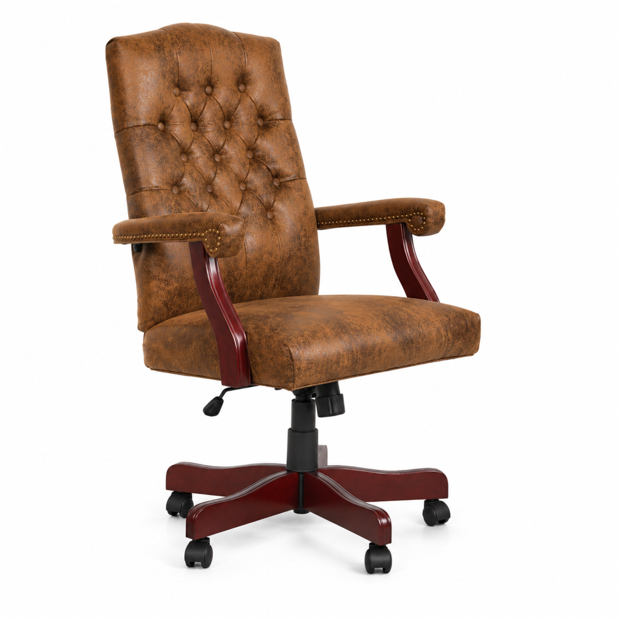 Brown Classic Leatherette Executive Office Chair | Armrest and Revolving Chair | Wooden Chair | Director Chair
