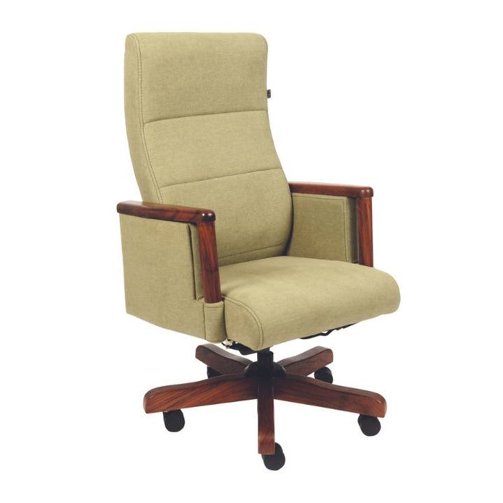 High Back Wooden with Fabric Revolving & Recliner Chair | Director Chair | Office - Cream Color