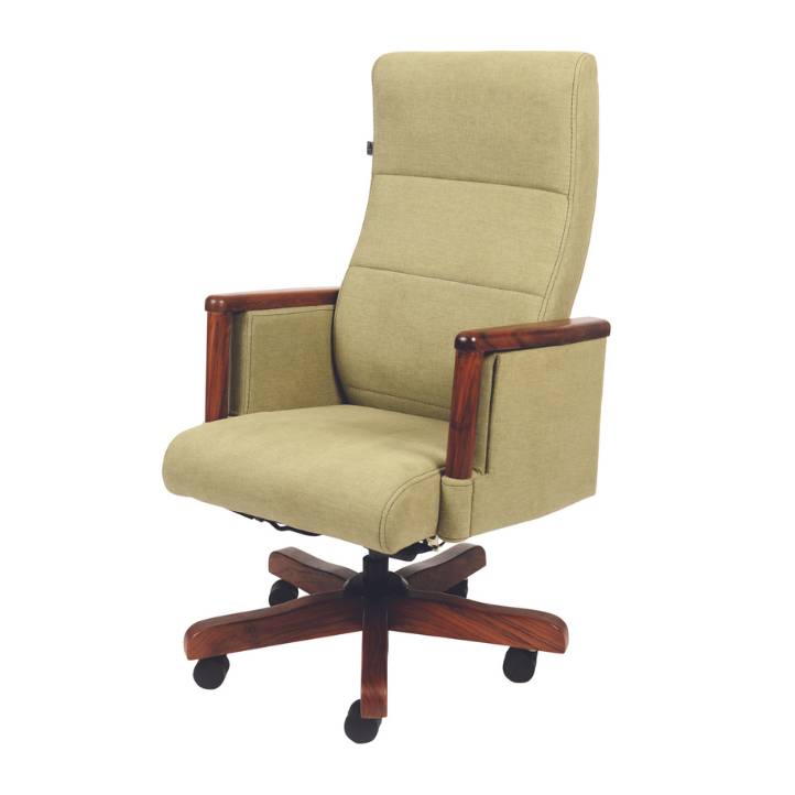 High Back Wooden with Fabric Revolving & Recliner Chair | Director Chair | Office - Cream Color