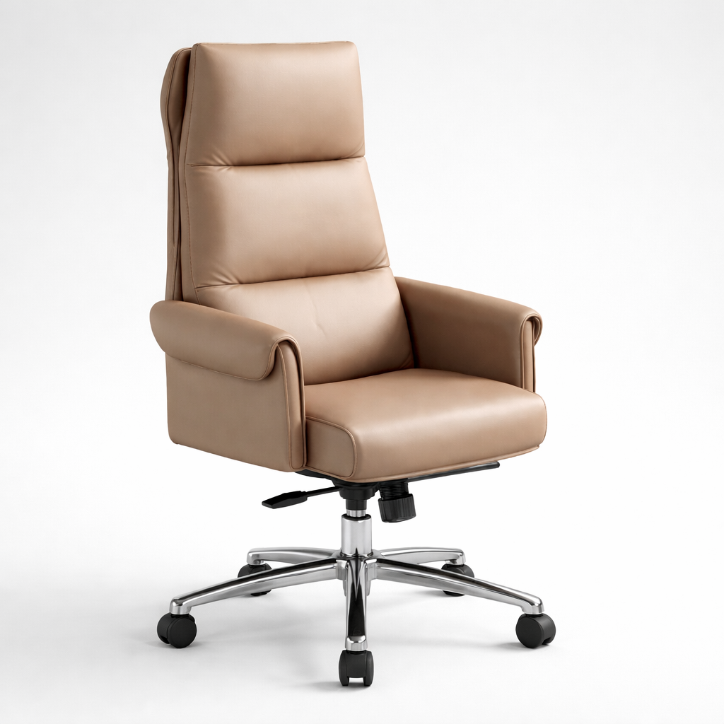 Luxury High Back Director Chair with Adjustable Height, Tilt Mechanism, Padded Armrests and Chrome Base