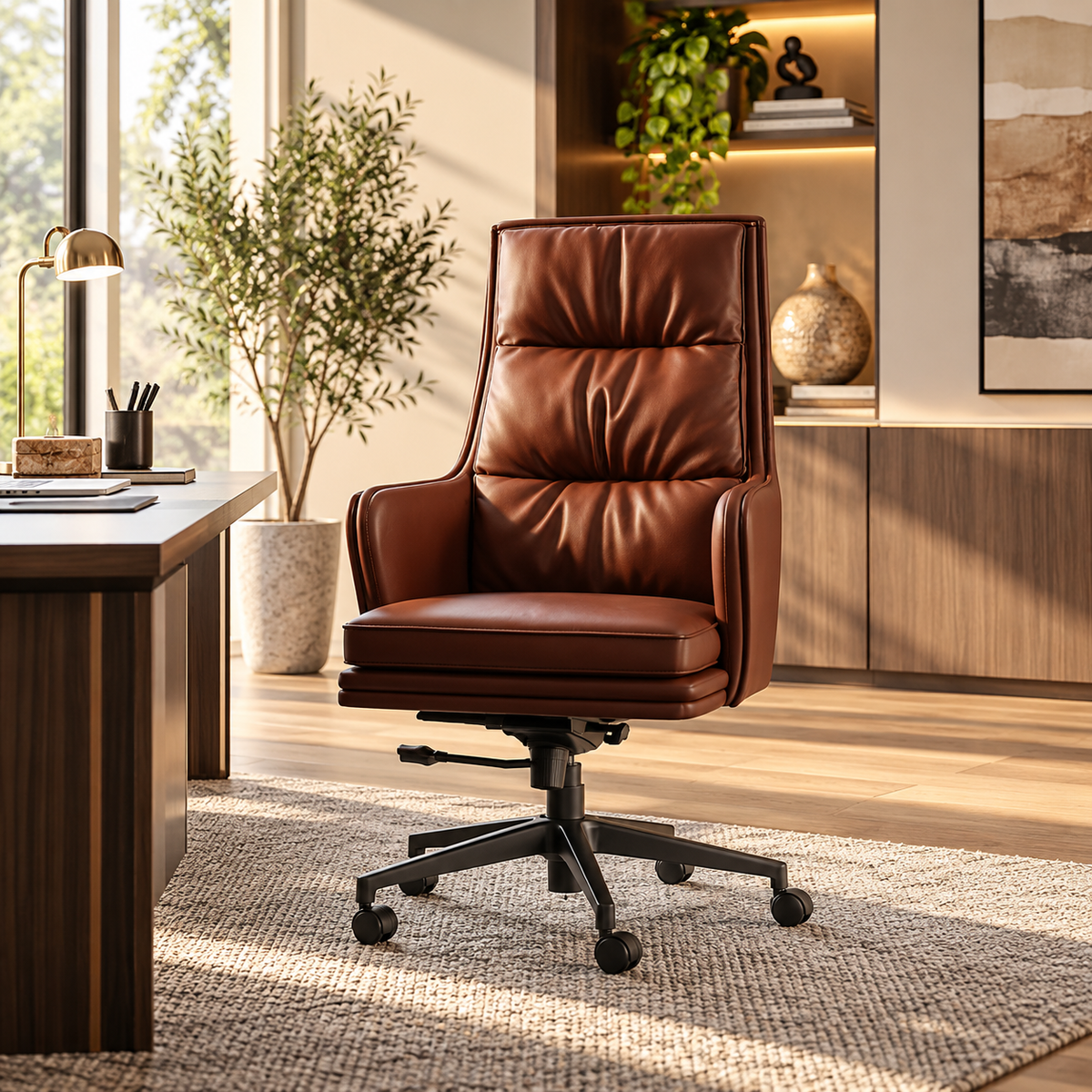 Premium High Back Executive Office Chair with Padded Armrests, Tilt Mechanism, Height Adjustment & Smooth Mobility for Home and Office
