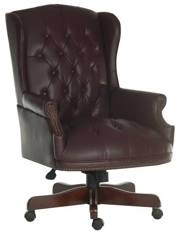 Luxury Wingback Swivel Chair with Wooden Base and Classic Chesterfield Style Director Desk Chair
