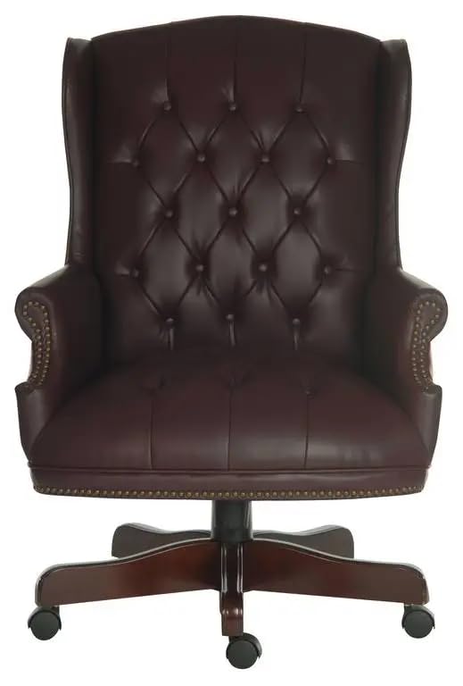 Luxury Wingback Swivel Chair with Wooden Base and Classic Chesterfield Style Director Desk Chair