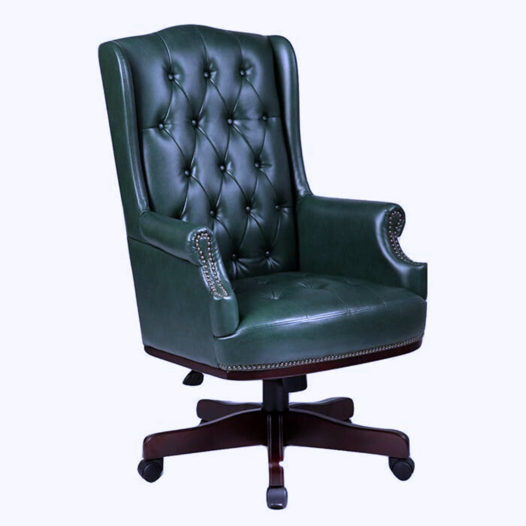 High Back Leatherette & Wooden Office Chair | Revolving & Height Adjustable | Director and CEO & Executive Chair | Armrest & Wheelbase | Green