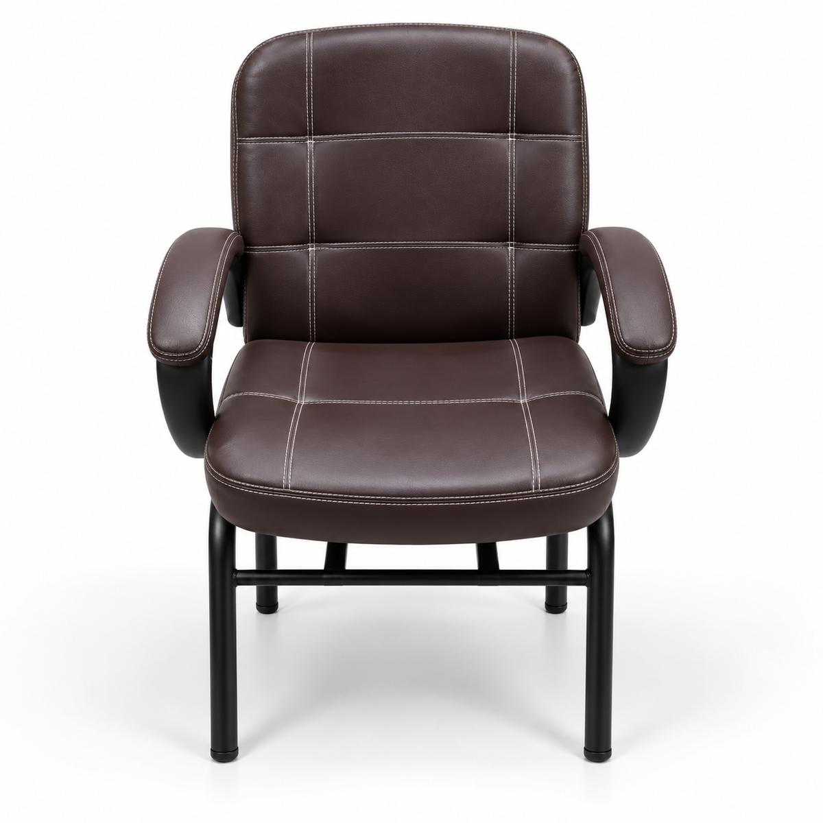 Modern Padded Visitor Chair with Curved Armrests, High Back Support, Cushioned Seat and Fixed Four-Leg Base for Office and Meeting Rooms
