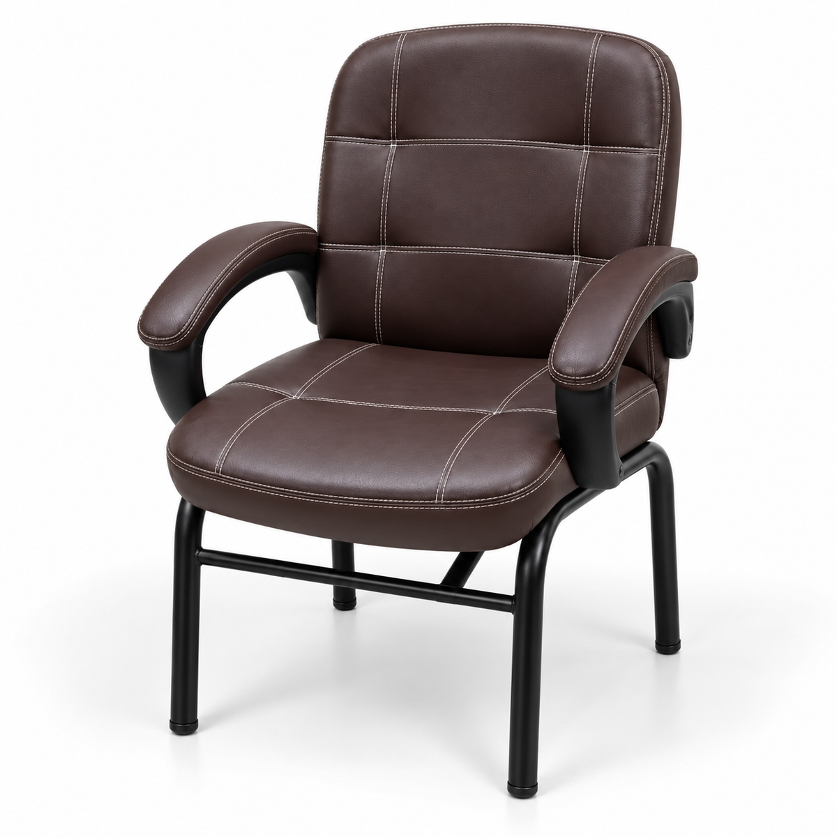 Modern Padded Visitor Chair with Curved Armrests, High Back Support, Cushioned Seat and Fixed Four-Leg Base for Office and Meeting Rooms