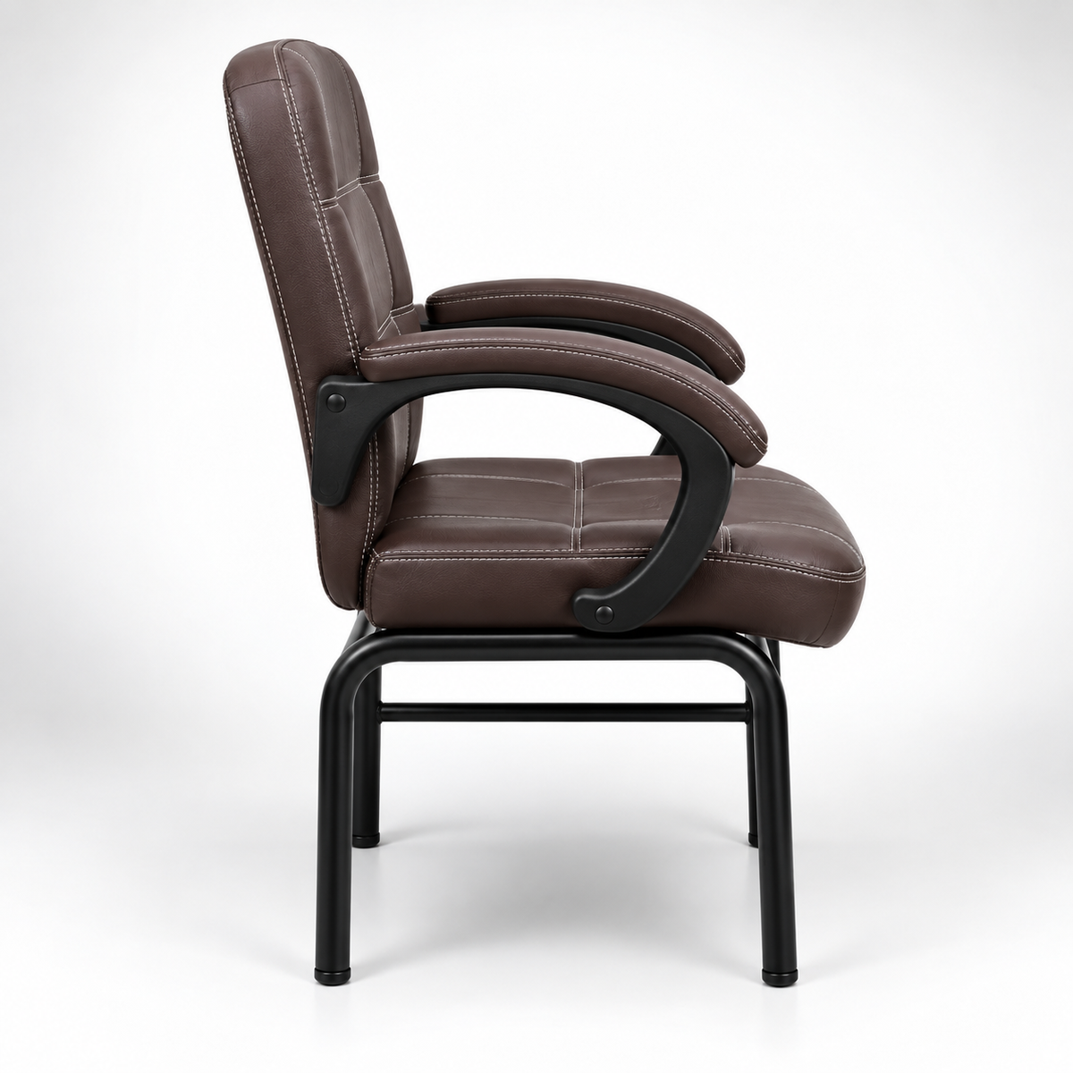 Modern Padded Visitor Chair with Curved Armrests, High Back Support, Cushioned Seat and Fixed Four-Leg Base for Office and Meeting Rooms