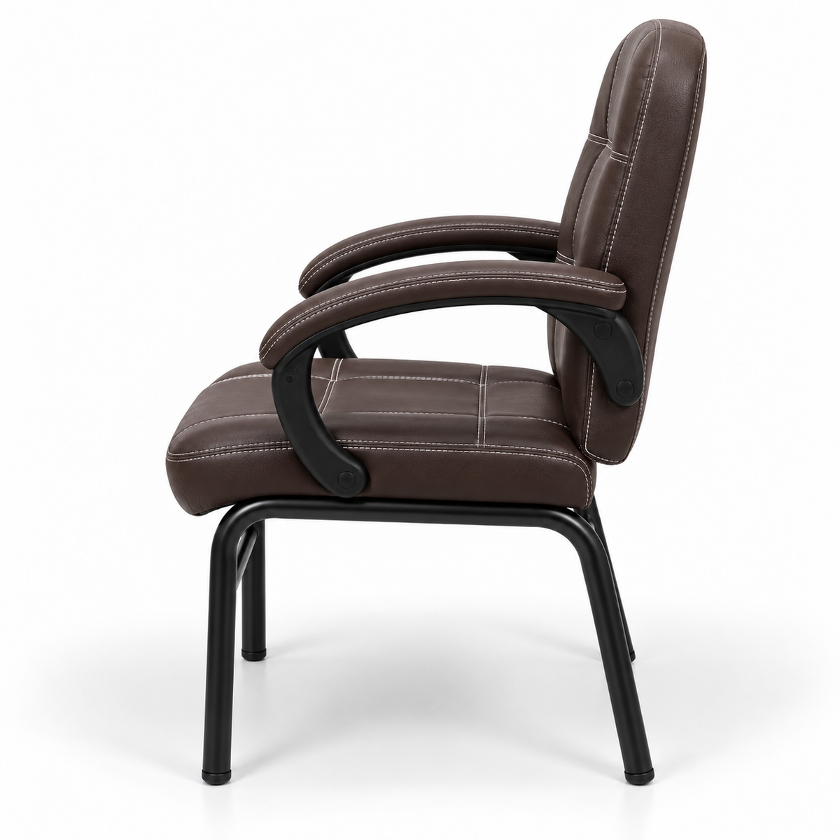 Modern Padded Visitor Chair with Curved Armrests, High Back Support, Cushioned Seat and Fixed Four-Leg Base for Office and Meeting Rooms