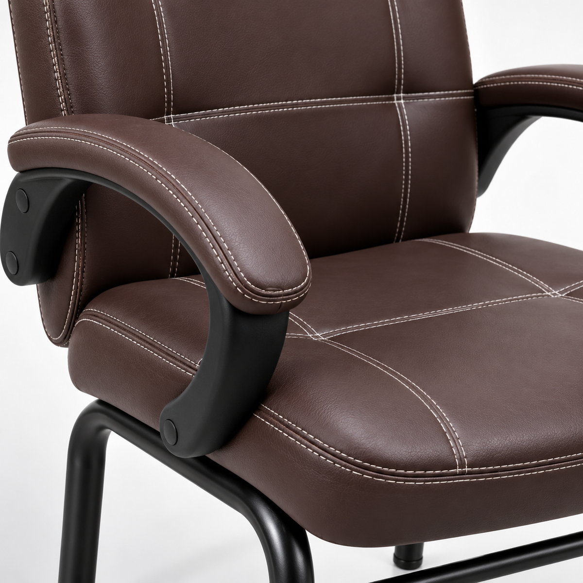Modern Padded Visitor Chair with Curved Armrests, High Back Support, Cushioned Seat and Fixed Four-Leg Base for Office and Meeting Rooms