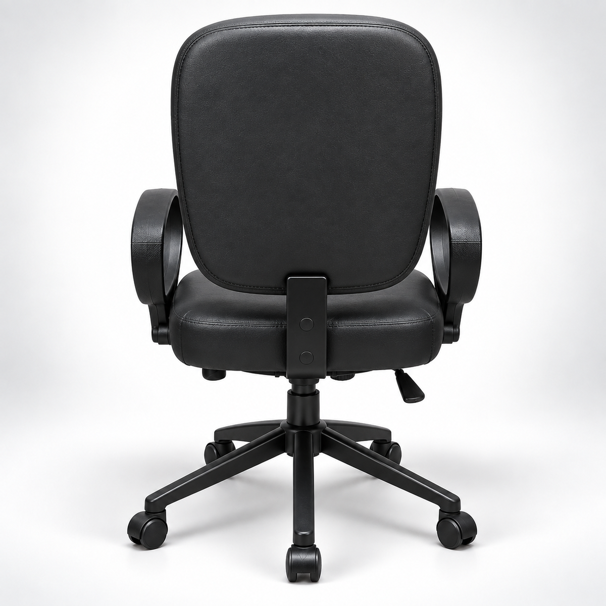 Modern Mid Back Office Chair with Pure Leather Upholstery, Button-Tufted Backrest, Padded Seat, Loop Armrests and Five-Star Wheeled Base